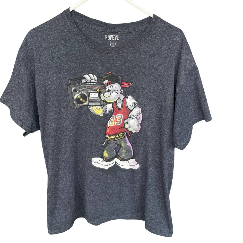 Popeye Shirt Adult Large‎ Gray Cartoon Sailorman Boom Box Graphic T-shirt
